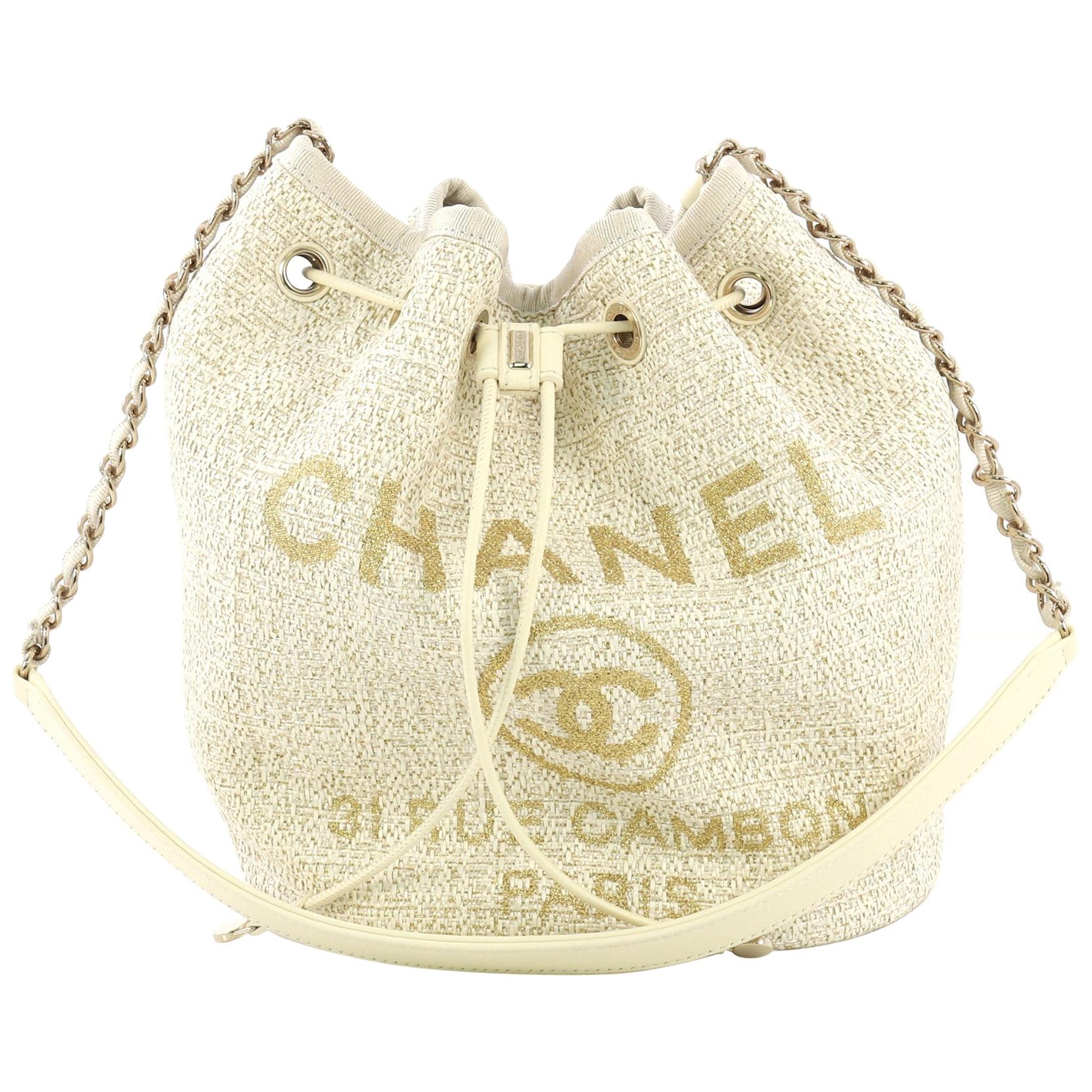 Chanel Deauville Drawstring Bucket Bag Raffia Medium