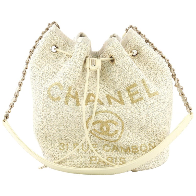 CHANEL Lurex Boucle Deauville Drawstring Bucket Bag Ivory 1214201