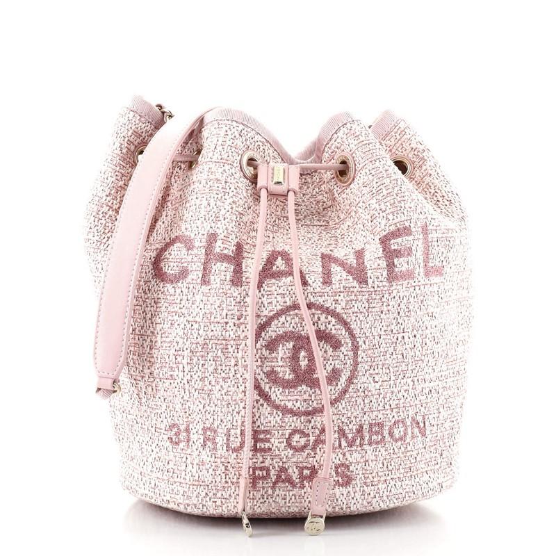 Chanel Deauville Drawstring Bucket Bag Raffia with Glitter Detail Medium