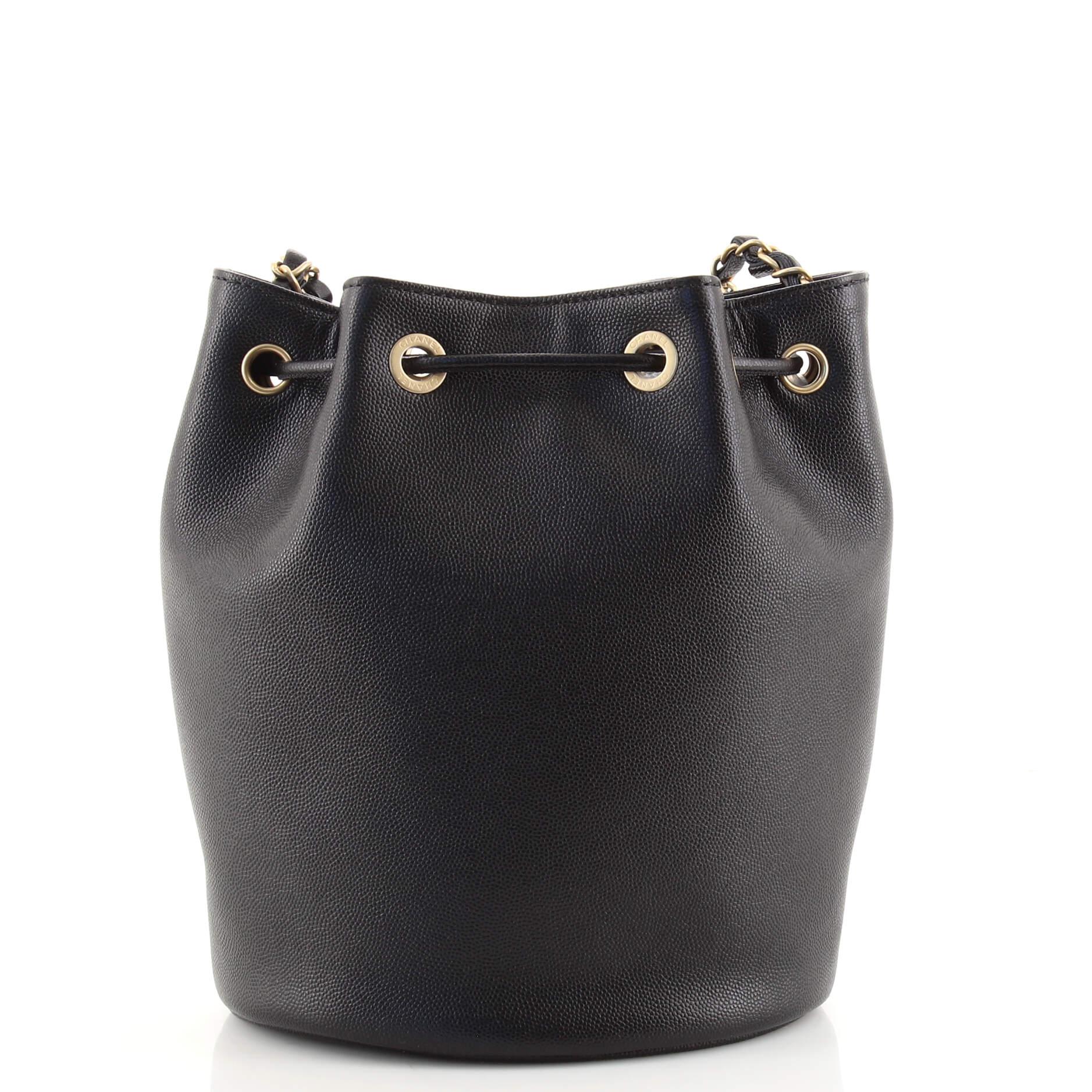 Chanel Deauville Drawstring Bucket Bag Studded Caviar Medium In Good Condition In NY, NY