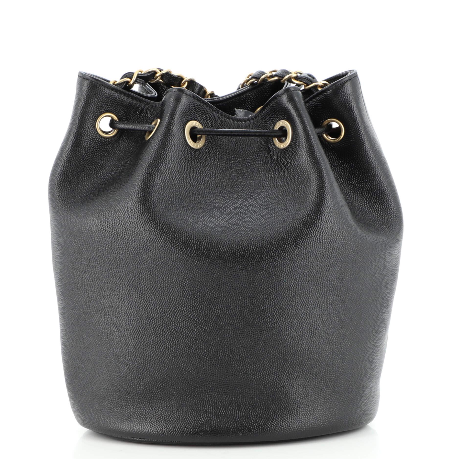 Women's or Men's Chanel Deauville Drawstring Bucket Bag Studded Caviar Medium