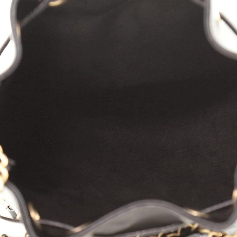 Black Chanel Deauville Drawstring Bucket Bag Studded Caviar Medium