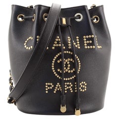 Chanel Deauville Drawstring Bucket Bag Studded Caviar Medium