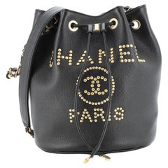 Chanel Deauville Drawstring Bucket Bag Studded Caviar Medium