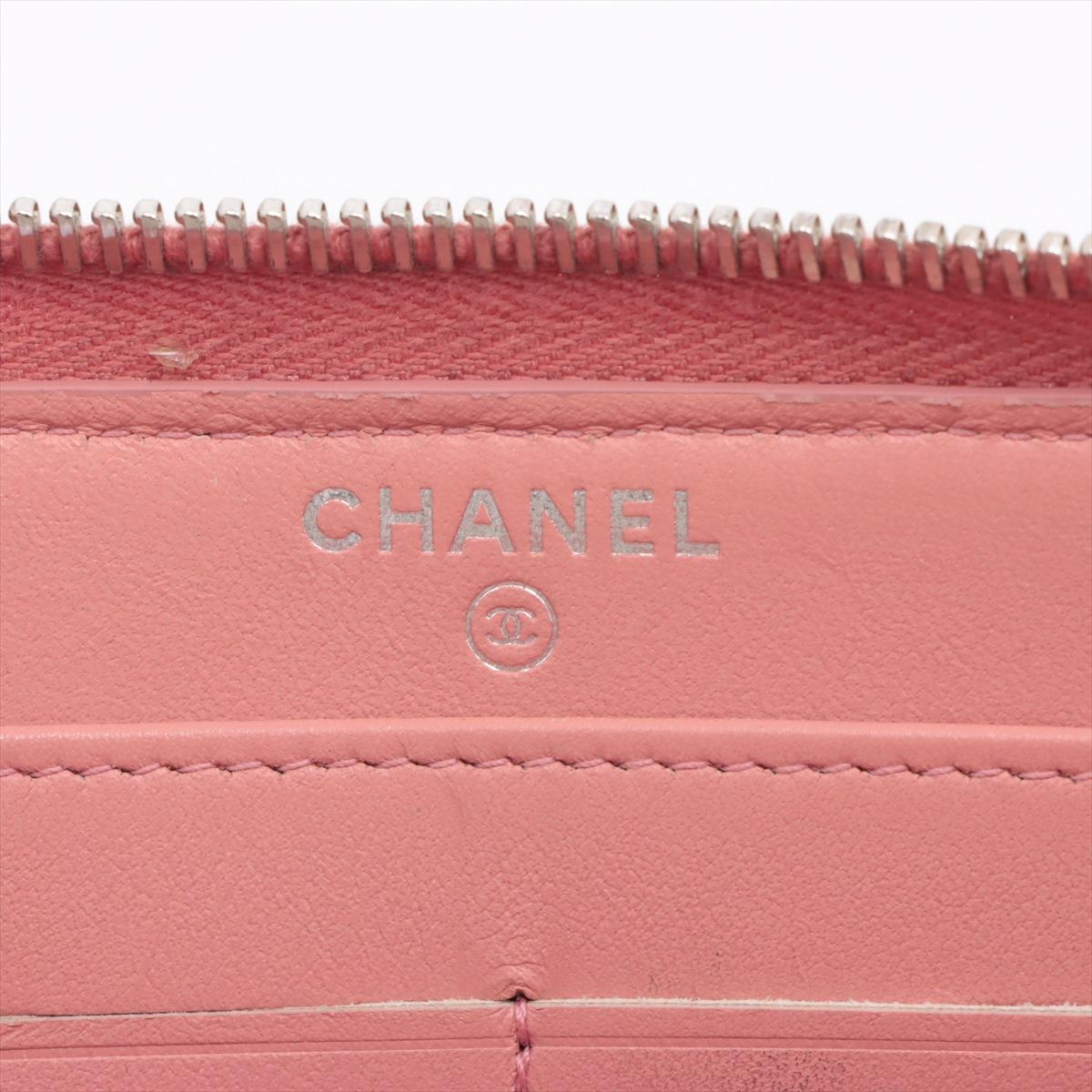 Chanel Deauville - Portafoglio lungo con zip e rafia in pelle - Rosa in vendita 5
