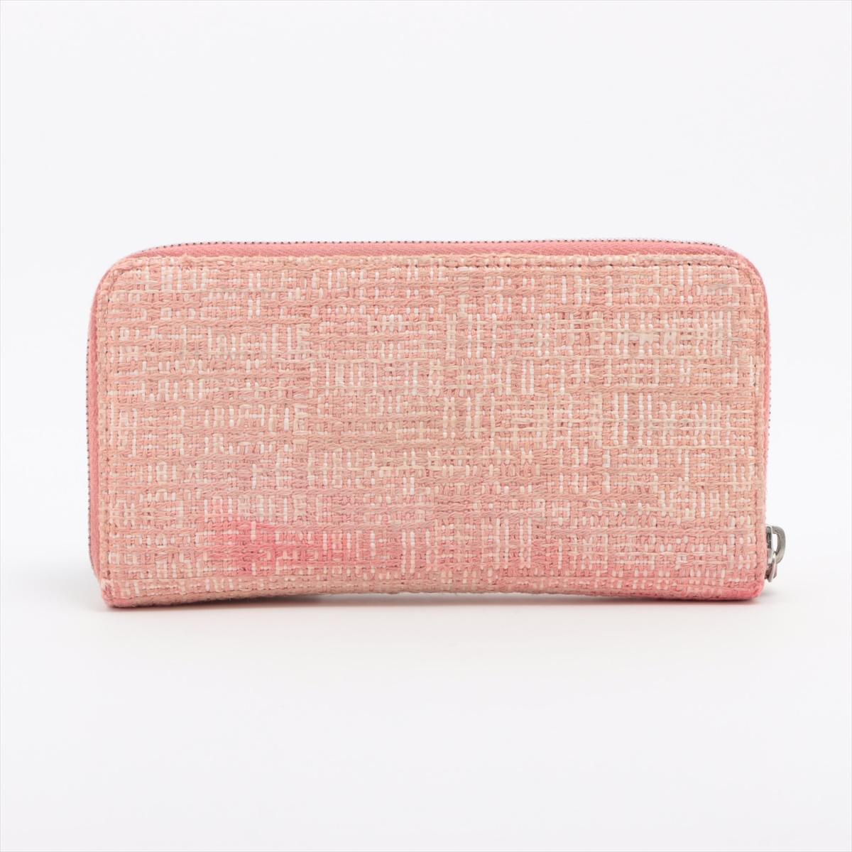 Beige Chanel Deauville - Portafoglio lungo con zip e rafia in pelle - Rosa in vendita