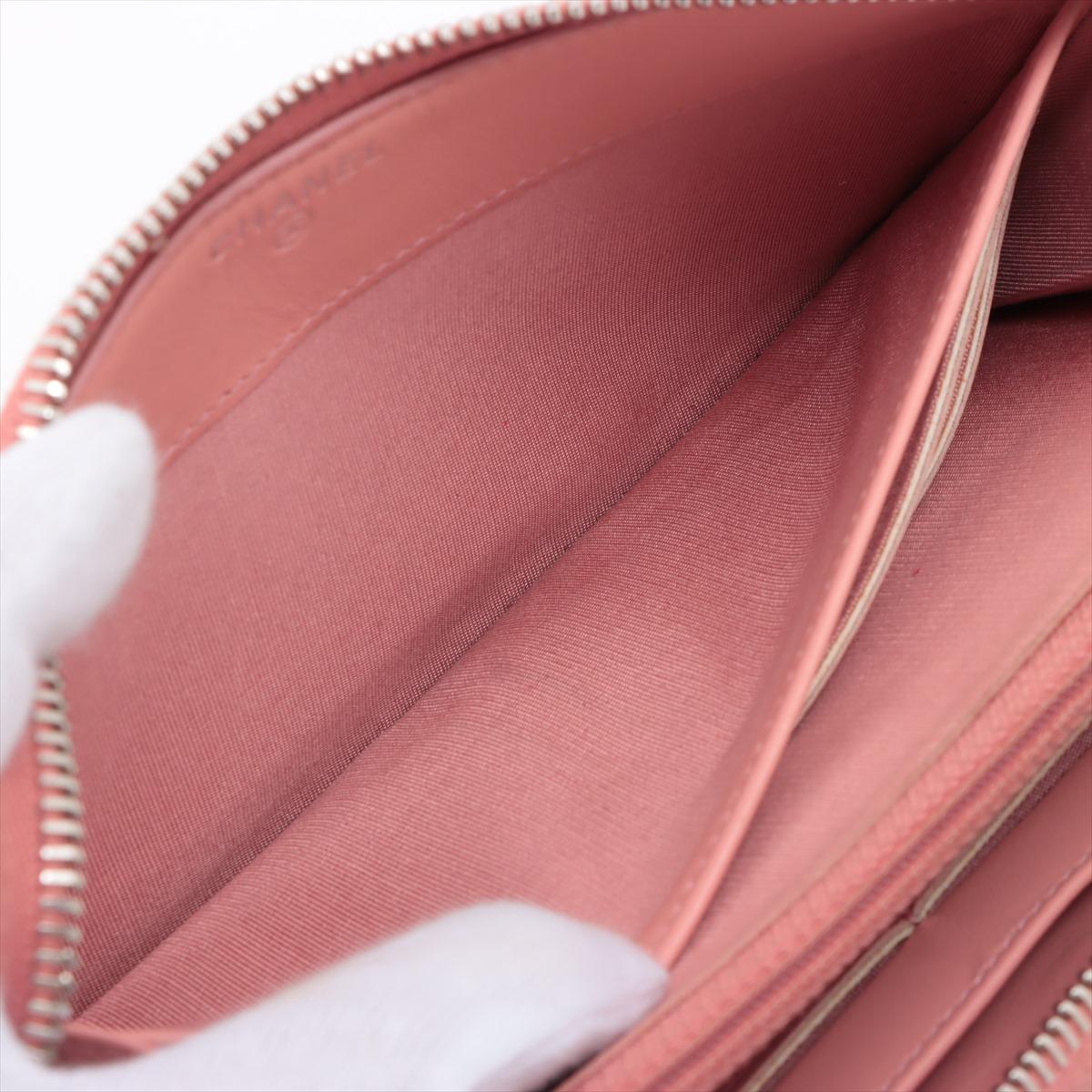Donna Chanel Deauville - Portafoglio lungo con zip e rafia in pelle - Rosa in vendita