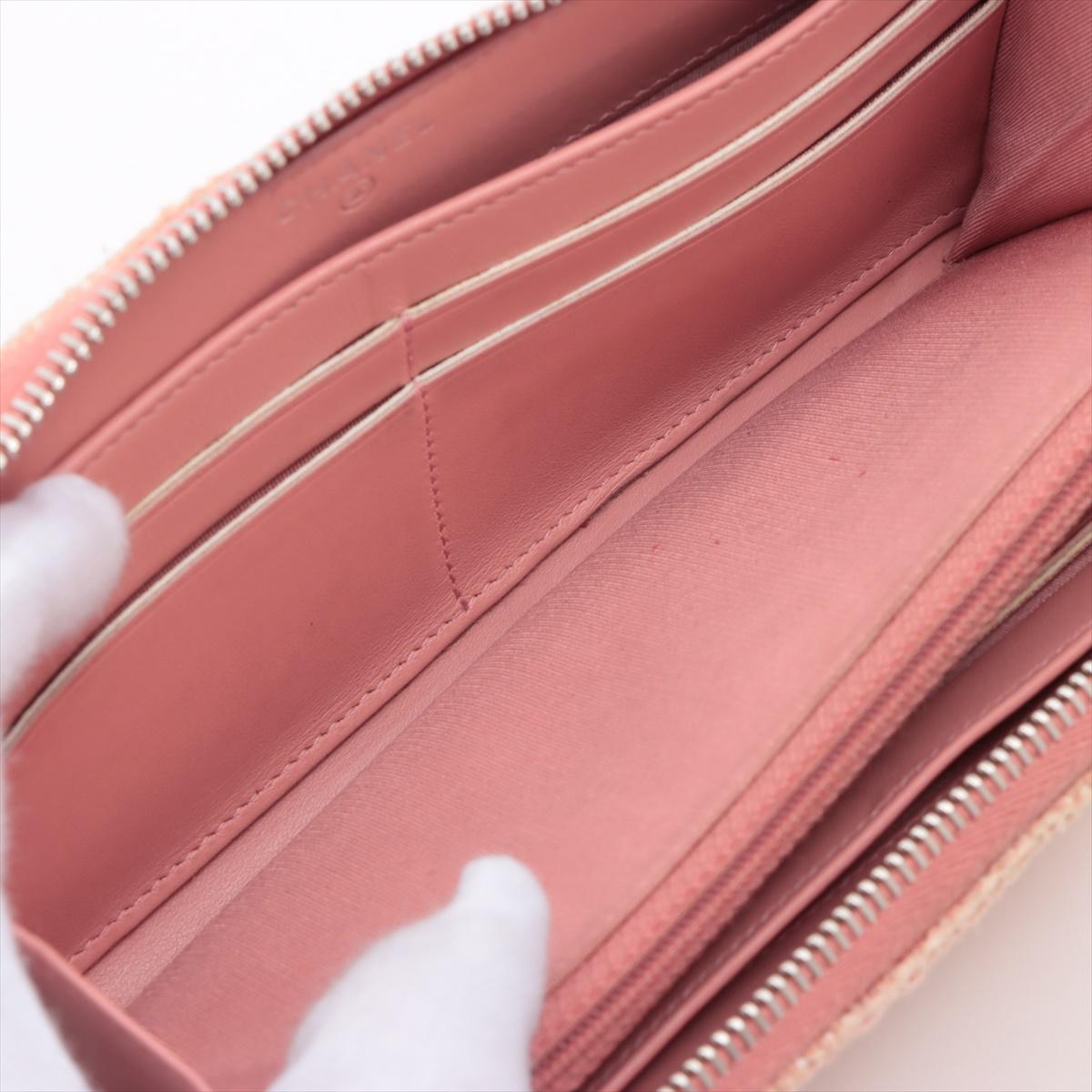 Chanel Deauville - Portafoglio lungo con zip e rafia in pelle - Rosa in vendita 1