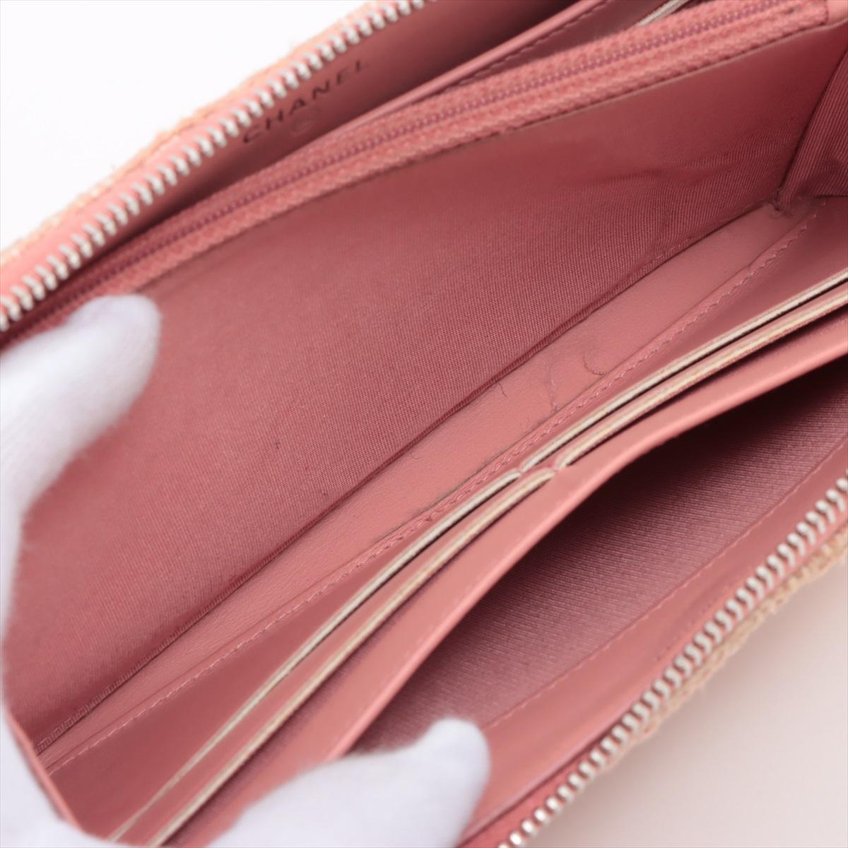 Chanel Deauville - Portafoglio lungo con zip e rafia in pelle - Rosa in vendita 2