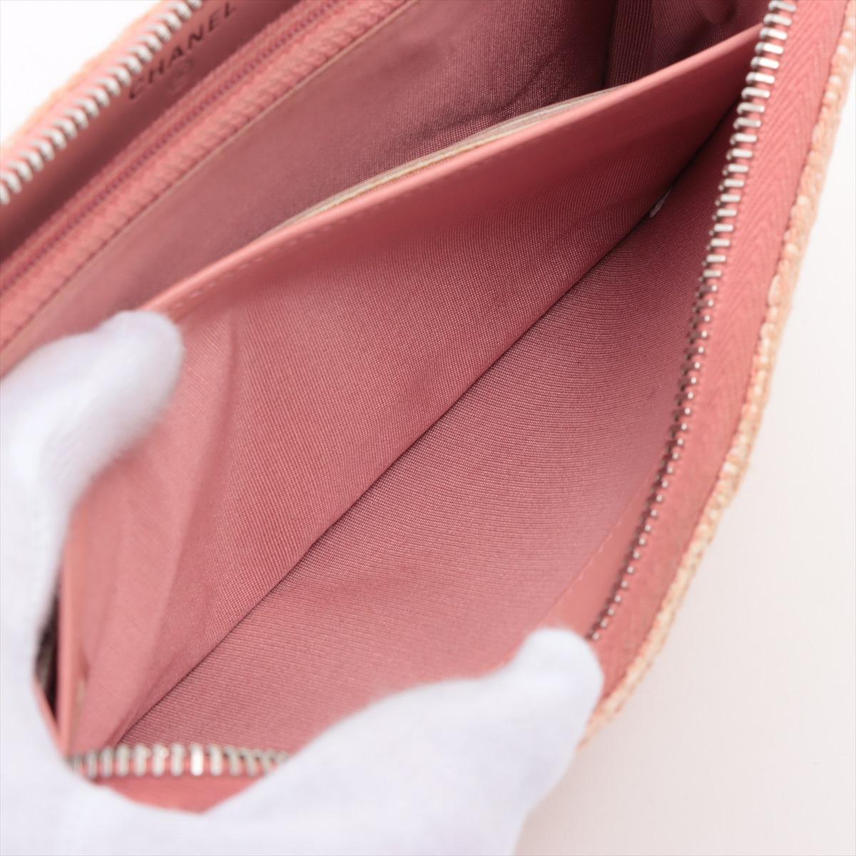 Chanel Deauville - Portafoglio lungo con zip e rafia in pelle - Rosa in vendita 3