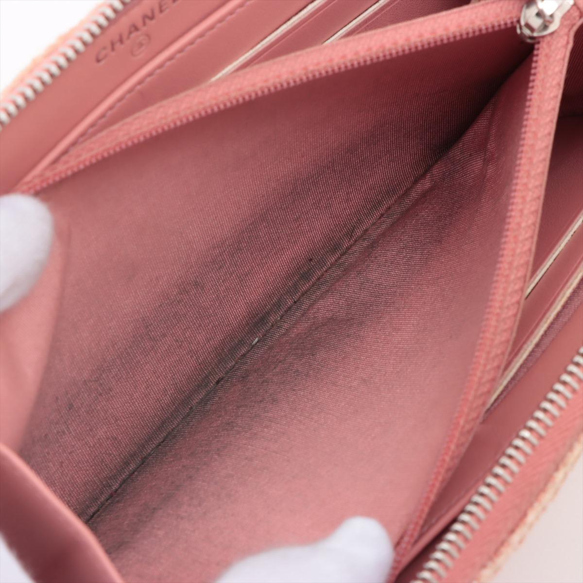 Chanel Deauville - Portafoglio lungo con zip e rafia in pelle - Rosa in vendita 4