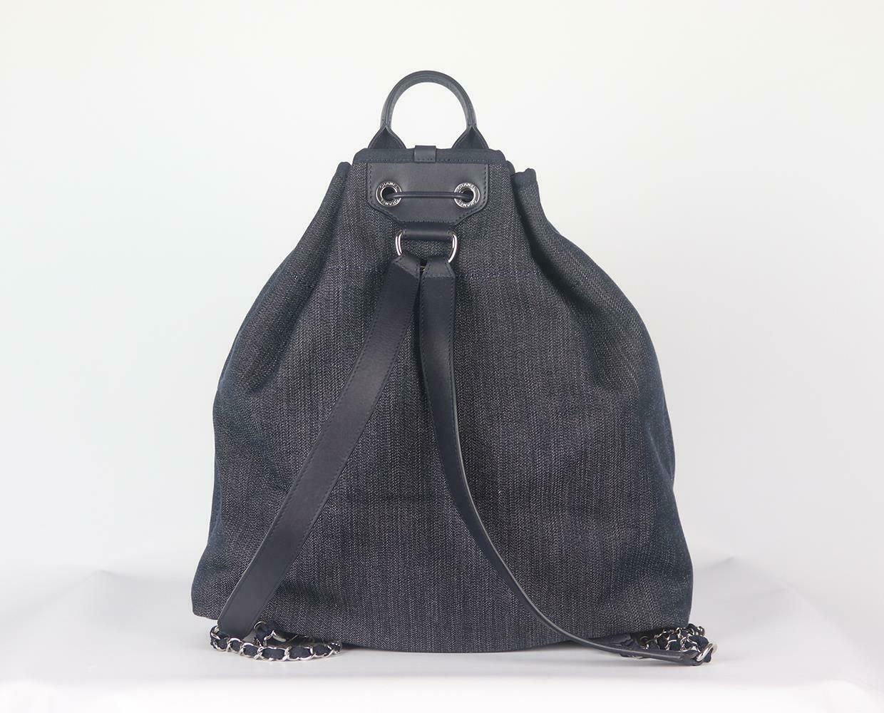 Gray Chanel Deauville Leather Trimmed Canvas Backpack