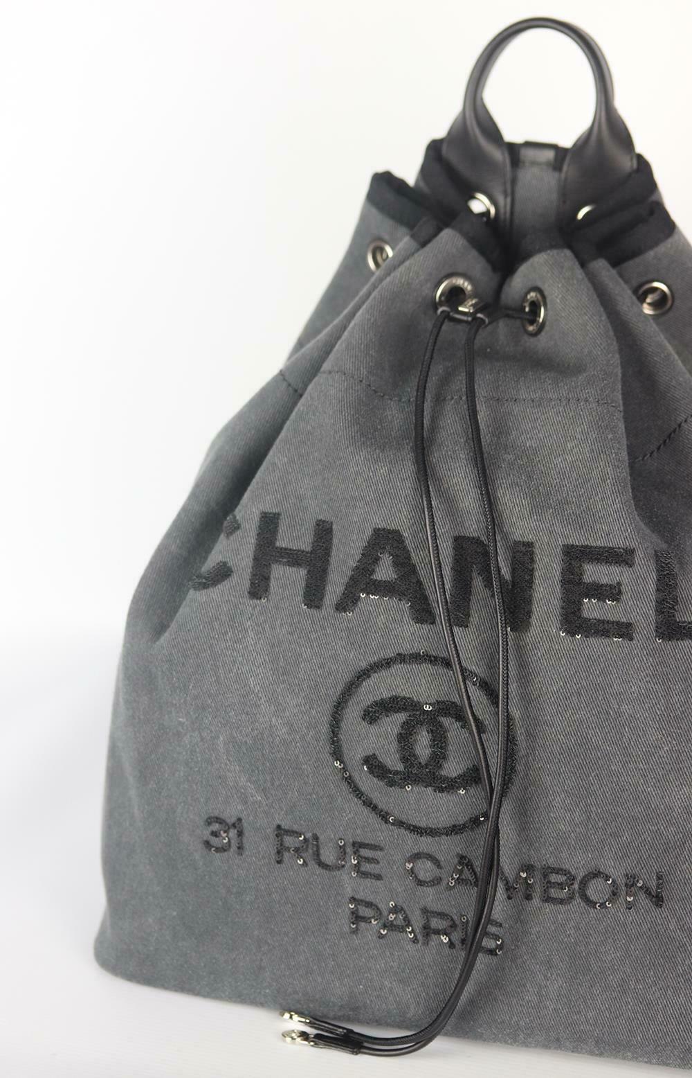 Chanel Deauville Leather Trimmed Sequin Embellished Canvas Backpack at  1stDibs