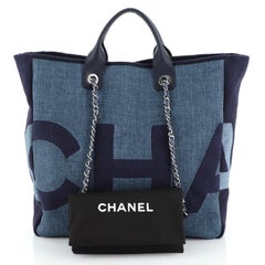Chanel Deauville Logo Shopping Tote Printed Raffia Large