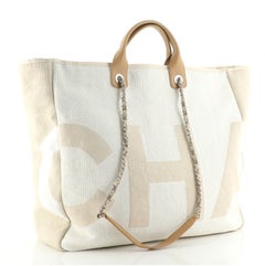 Chanel Deauville Logo Shopping Tote Printed Raffia Large