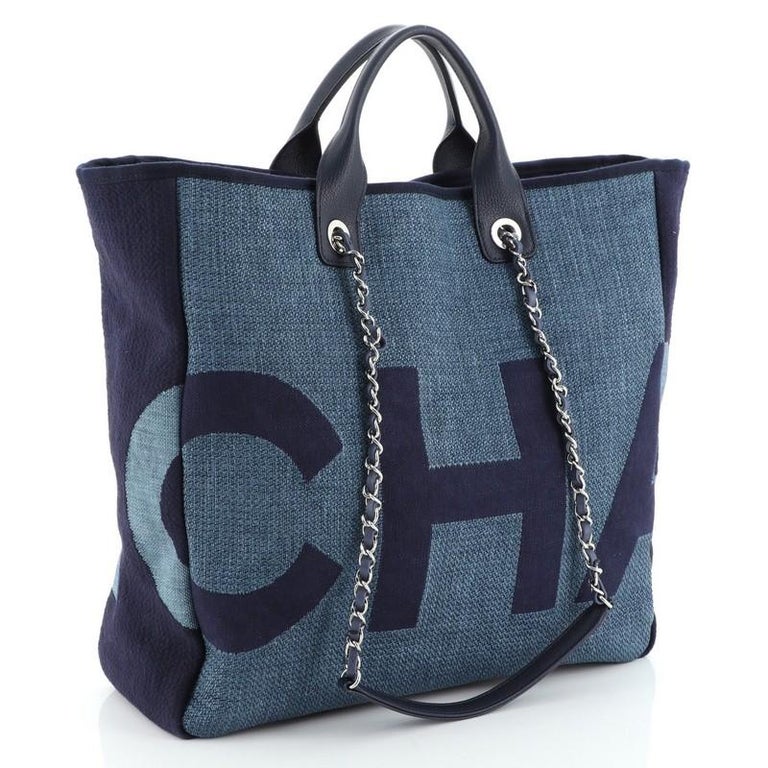 Chanel Deauville Logo Shopping Tote Printed Raffia Large at 1stDibs
