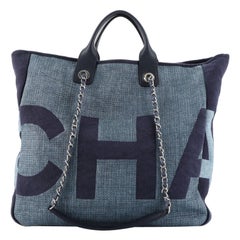 Chanel Deauville Logo Shopping Tote Printed Raffia Large