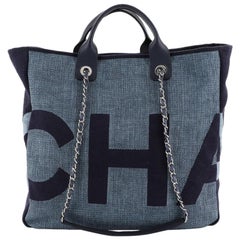 Chanel Deauville Logo Shopping Tote Printed Raffia Large