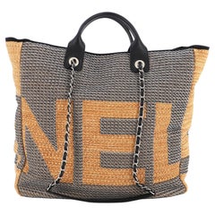 Chanel Deauville Logo Shopping Tote Printed Raffia Large