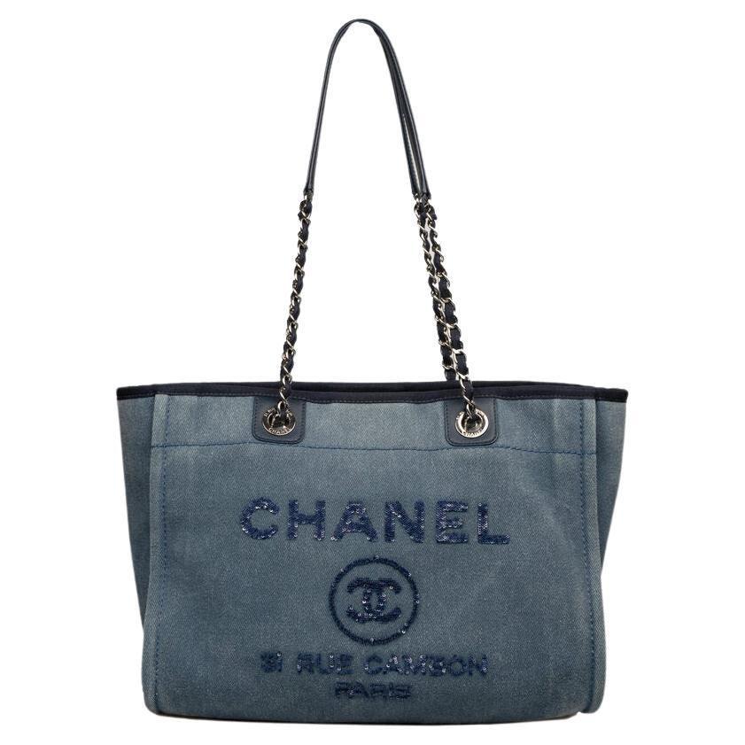CHANEL Deauville Tote Grey Canvas Large Silver Hardware 2017 - BoutiQi Bags