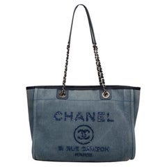 Chanel Dark Blue Denim Deauville Medium Tote Bag - Yoogi's Closet