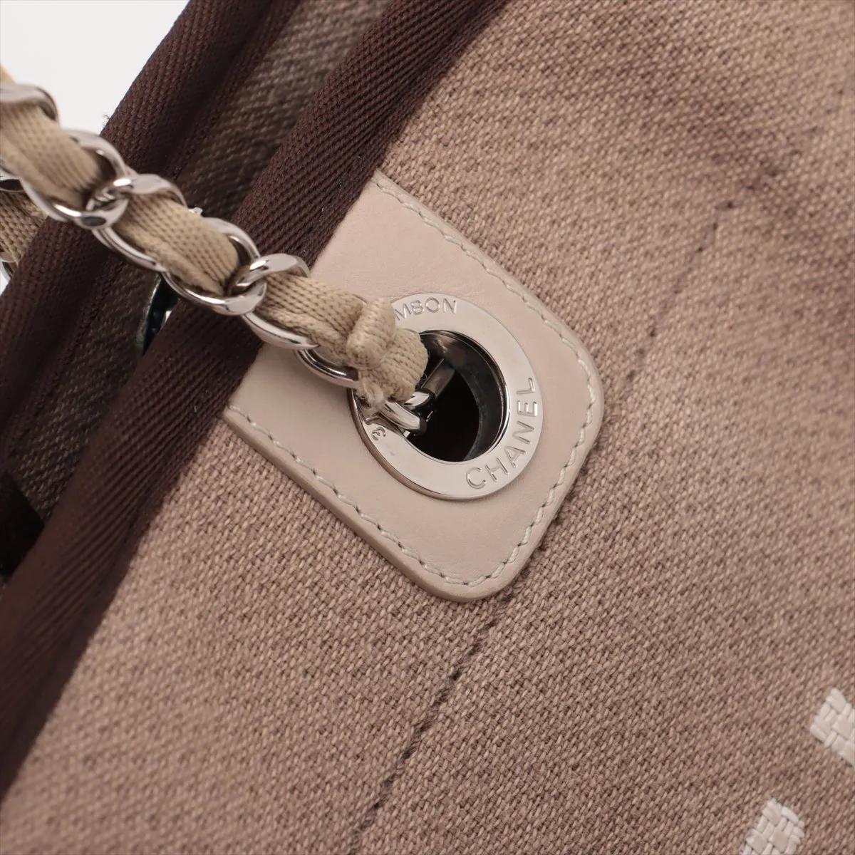 *Chanel Deauville MM Canvas Leather Chain Tote Bag Beige 12