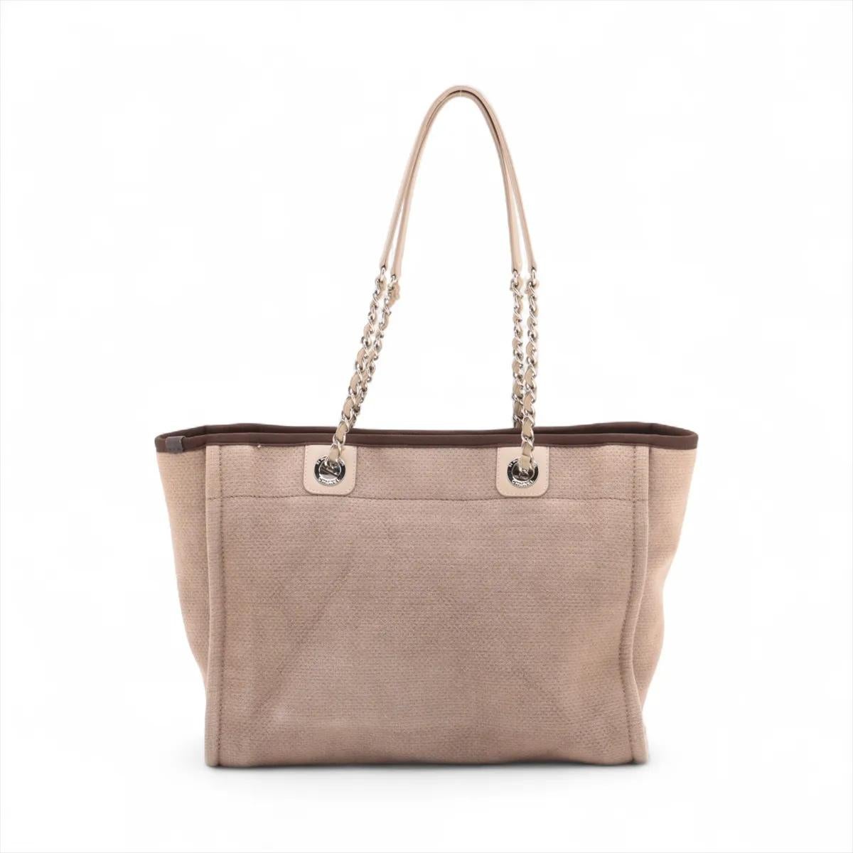 *Chanel Deauville MM Canvas Leather Chain Tote Bag Beige Bon état à Indianapolis, IN