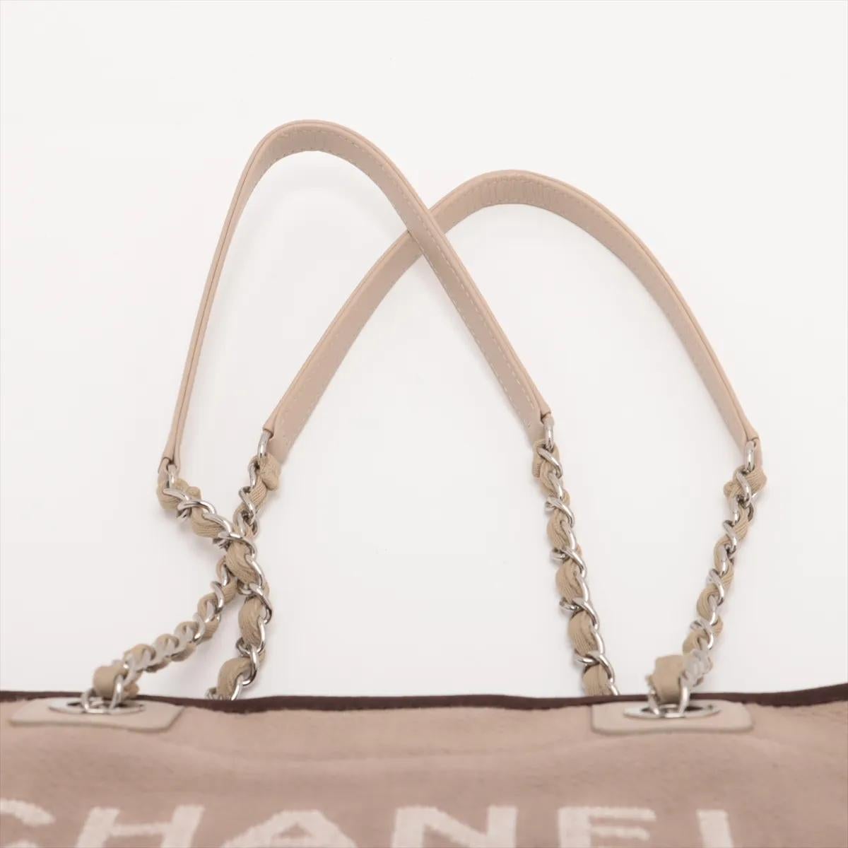 *Chanel Deauville MM Canvas Leather Chain Tote Bag Beige 3