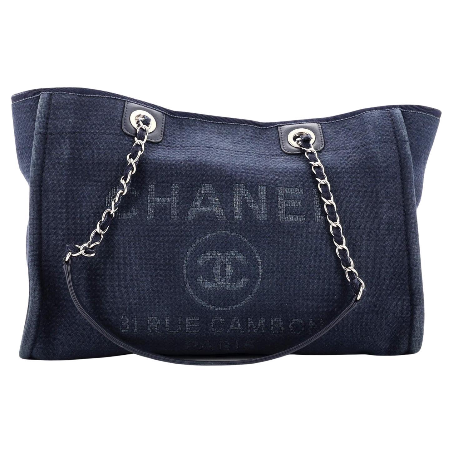 Chanel Blue Medium Mixed Fibers Deauville Tote w/ Pouch