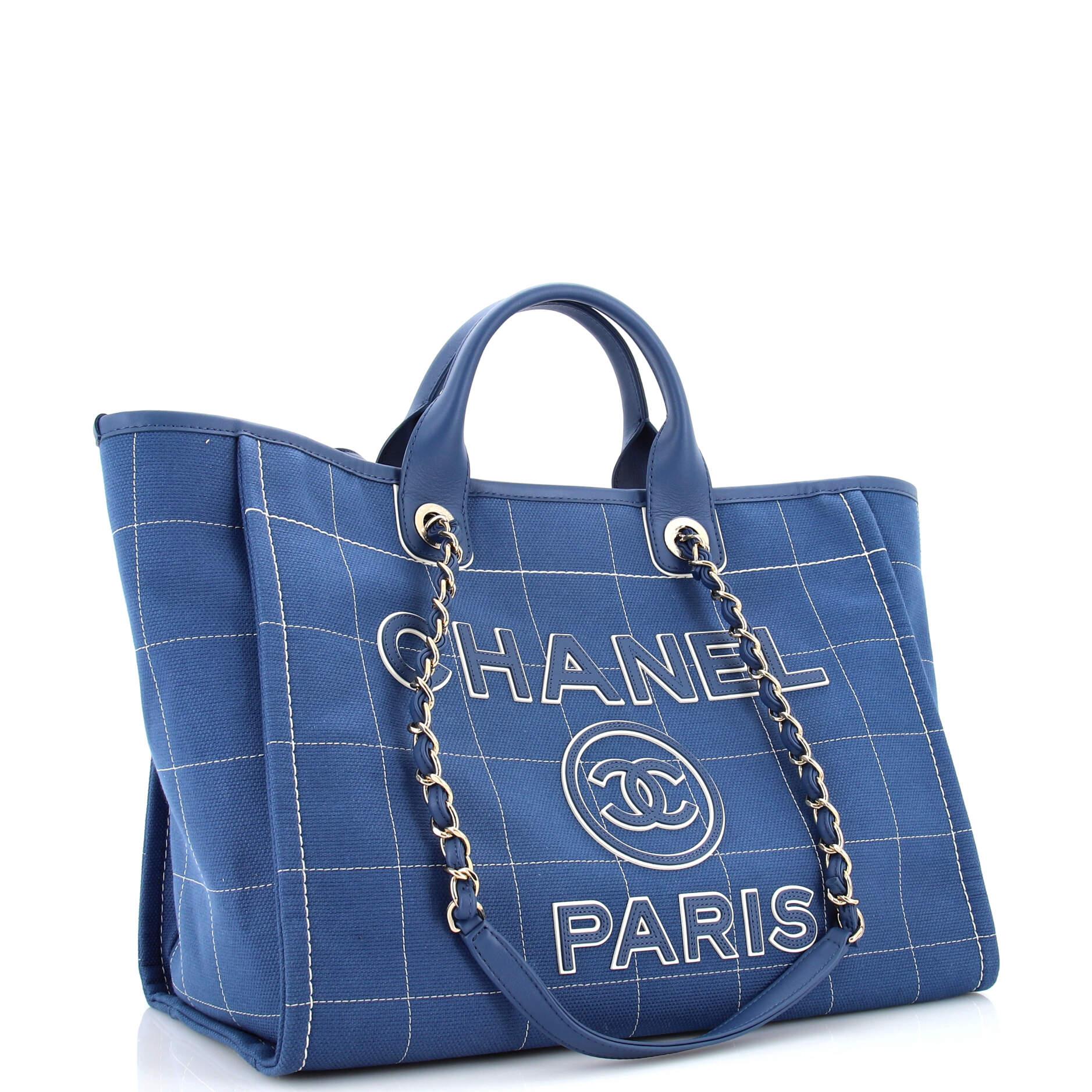 Chanel Deauville NM Tote Square Stitched Canvas Medium In Good Condition In NY, NY
