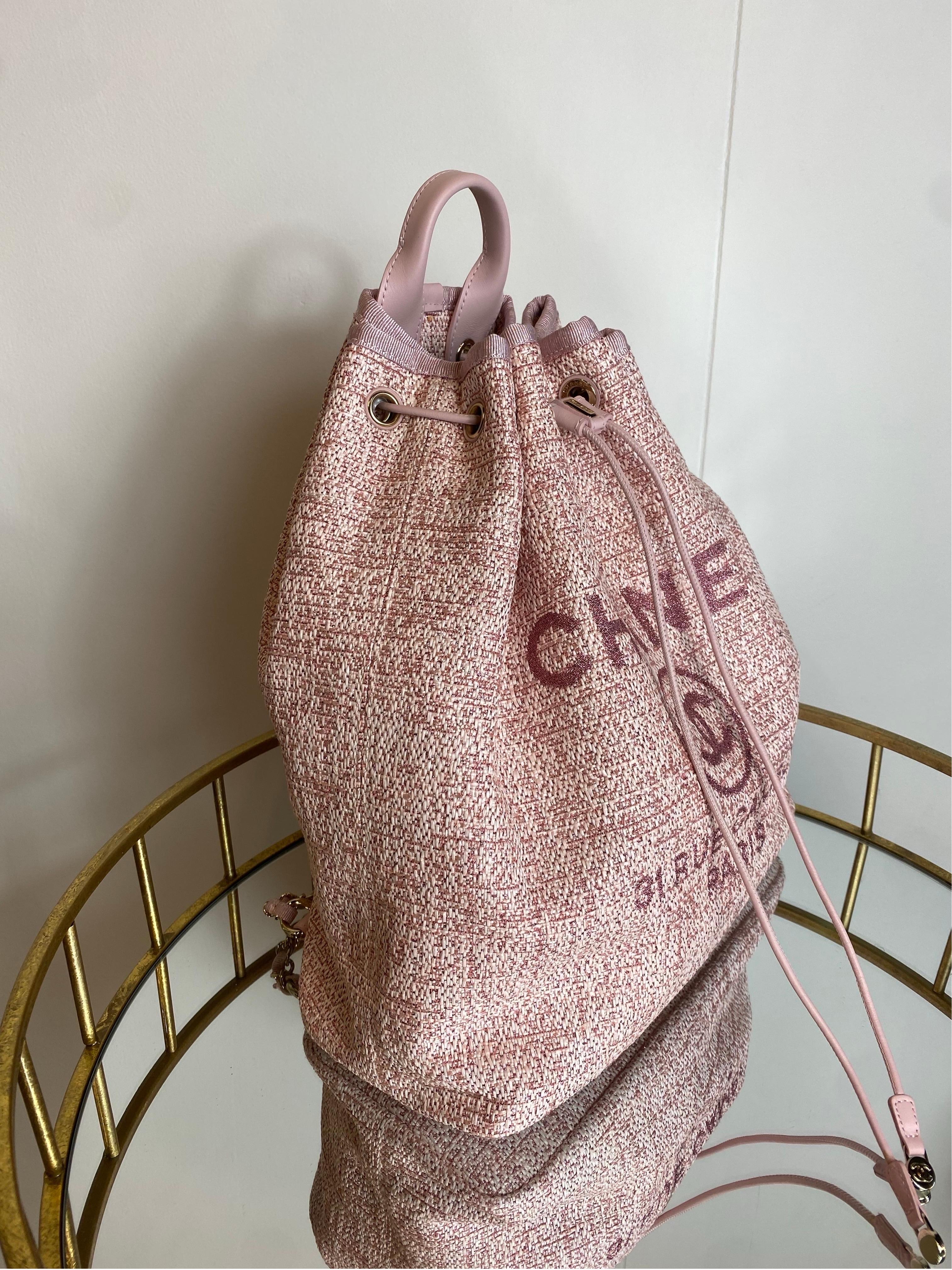 Chanel Deauville pink tweed Backpack  For Sale 1