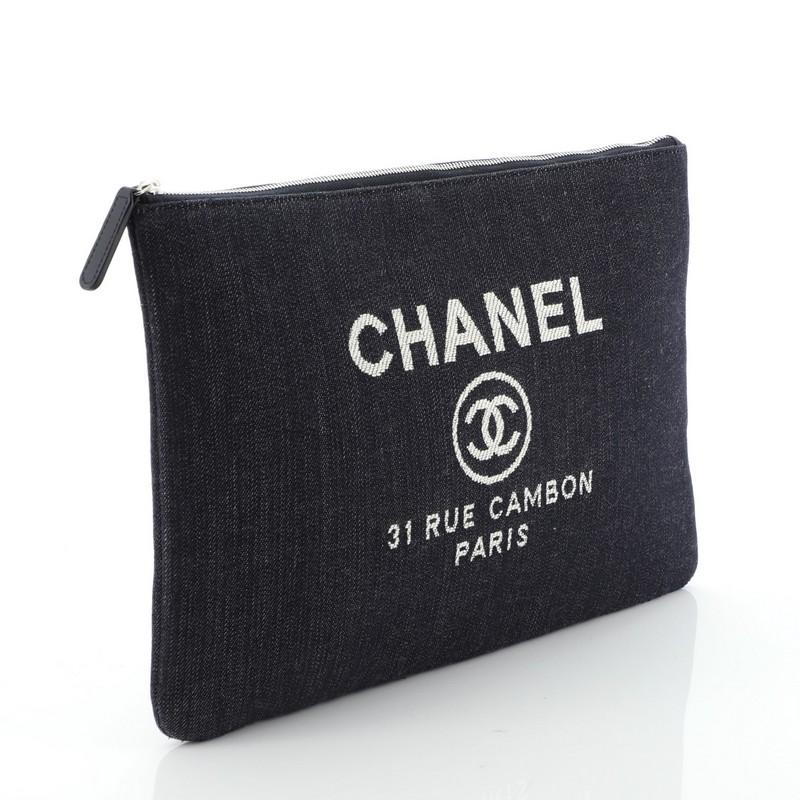 Black Chanel Deauville Pouch Denim Large 