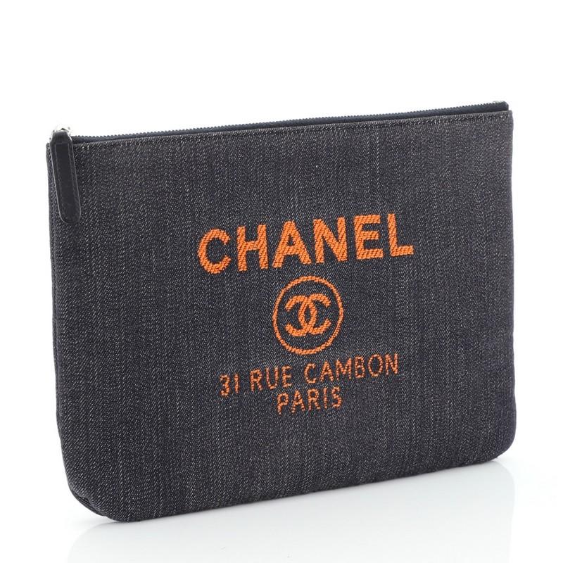 Black Chanel Deauville Pouch Denim Medium 