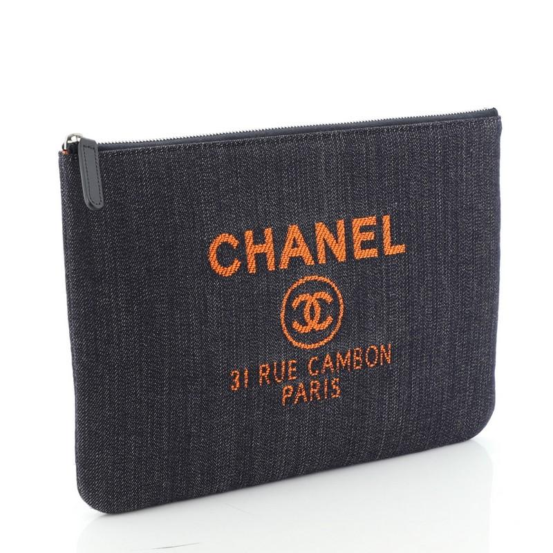 Black Chanel Deauville Pouch Denim Medium