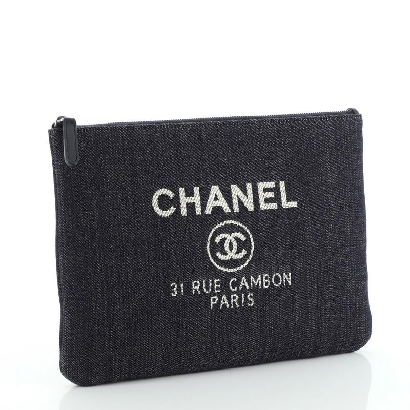 Black Chanel Deauville Pouch Denim Medium