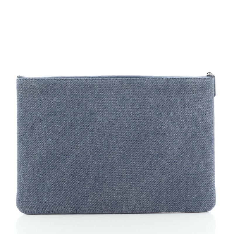 Gray Chanel Deauville Pouch Denim with Sequins Large