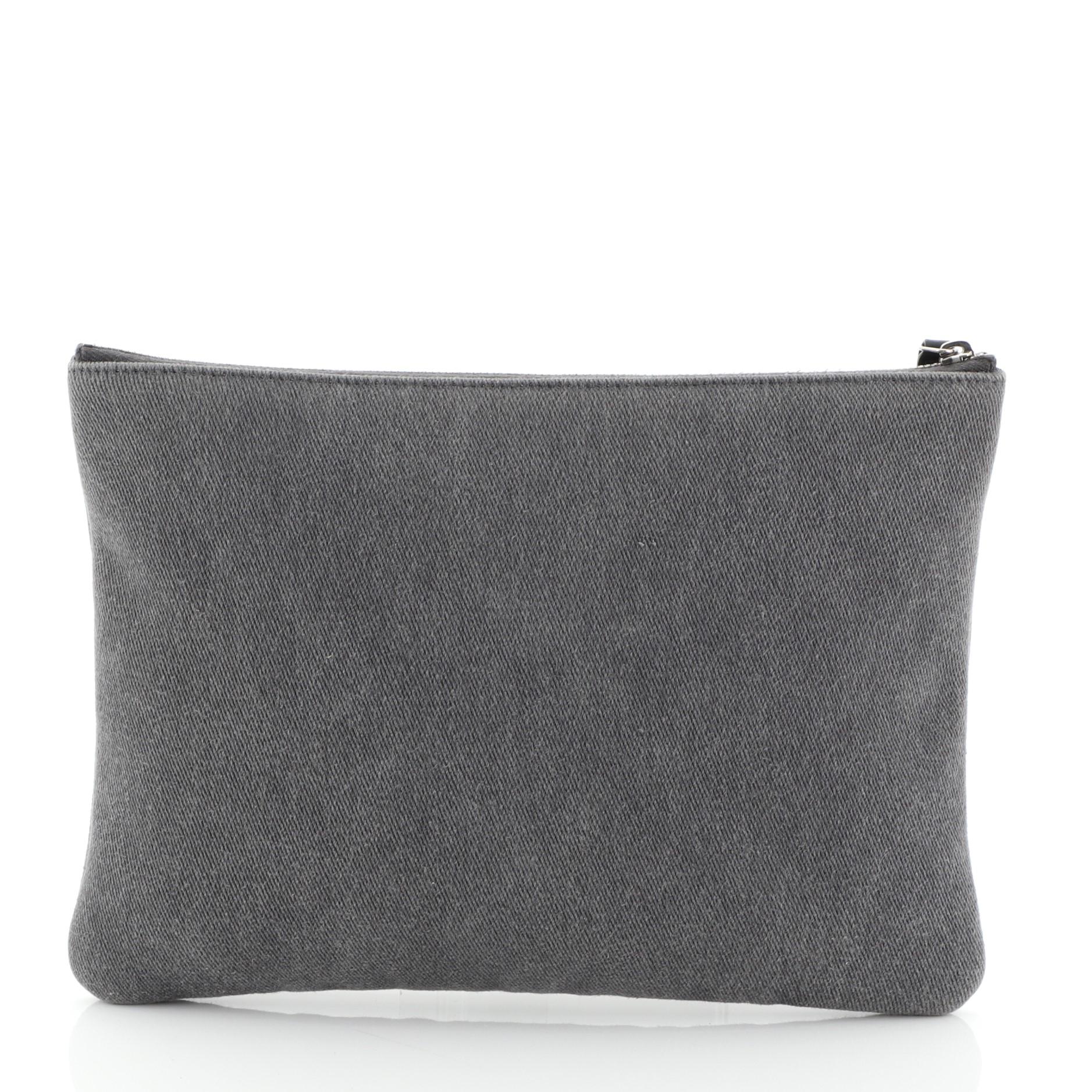 Gray Chanel Deauville Pouch Denim with Sequins Medium