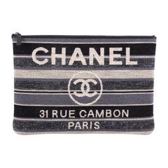 Chanel Deauville Pouch Striped Canvas Large