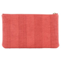 Chanel Deauville Pouch Striped Mixed Fibers Small Red