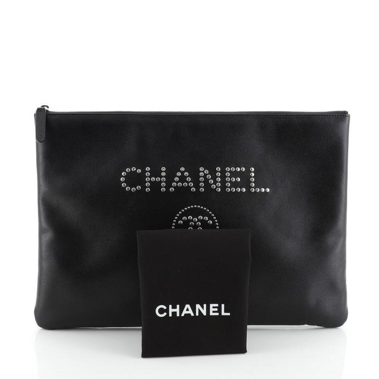 Chanel Deauville Pouch Studded Caviar Large at 1stDibs