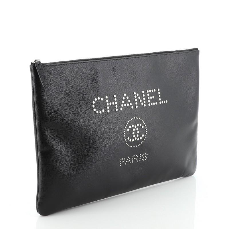 Black Chanel Deauville Pouch Studded Caviar Large