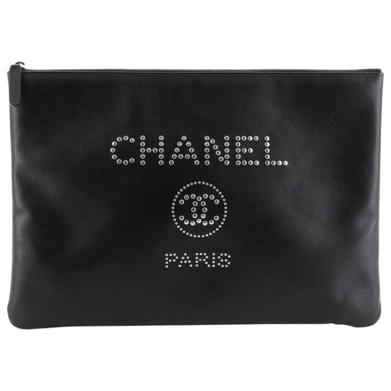Chanel Deauville Pouch Studded Caviar Large