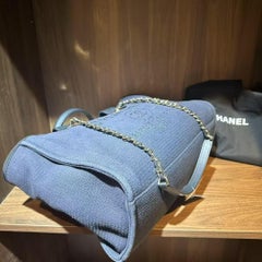 Chanel Deauville Shopping Tote Blue Denim Canvas with Removable Pouch