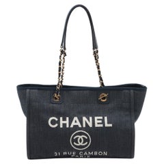 Used Chanel Deauville Small Denim Tote Bag Blue