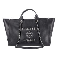 Chanel Deauville Studded Caviar Leather Logo Large Tote Bag