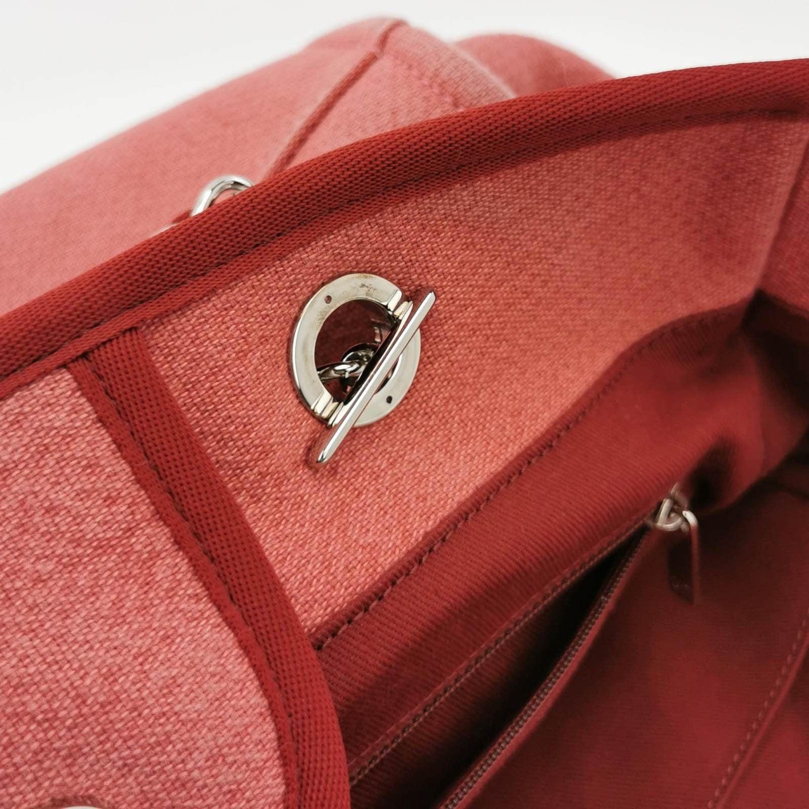 Chanel Deauville Tote 2011 Medium Red Denim Top Handle For Sale 11