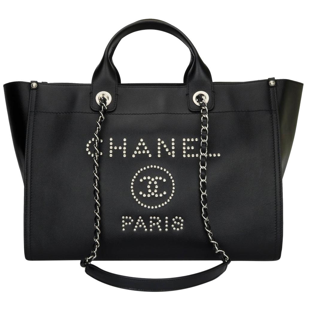 CHANEL Deauville Tote Bag Large Black Caviar Studded with SilverHardware  2018 at 1stDibs  chanel deauville caviar, chanel caviar small studded deauville  tote black, chanel deauville caviar tote