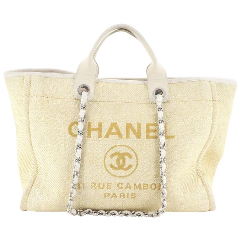 Chanel Deauville Tote Canvas Large at 1stDibs  chanel tote bag canvas, chanel  tote canvas, cc deauville tote