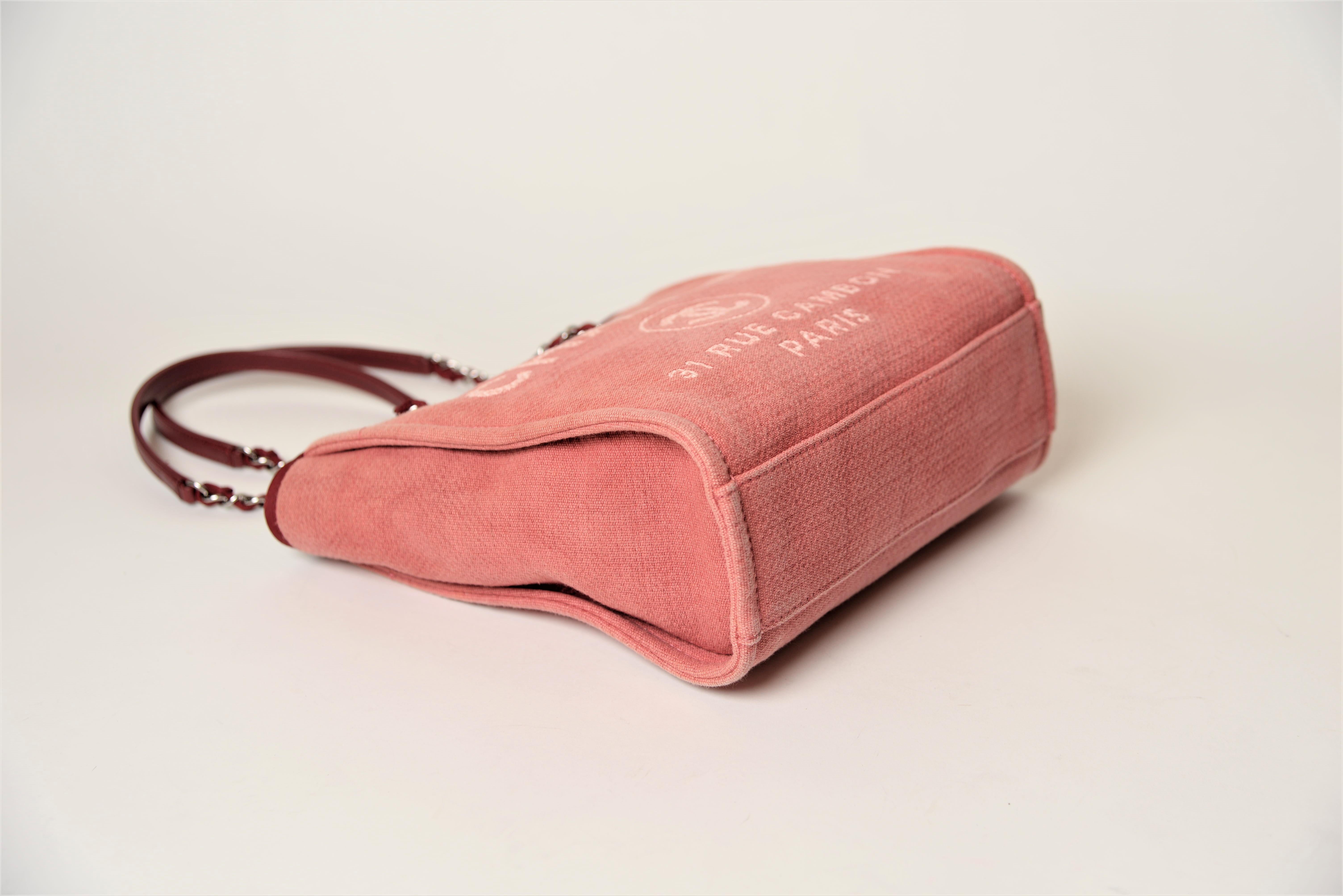 Pink Chanel Deauville Tote Canvas Small Bag