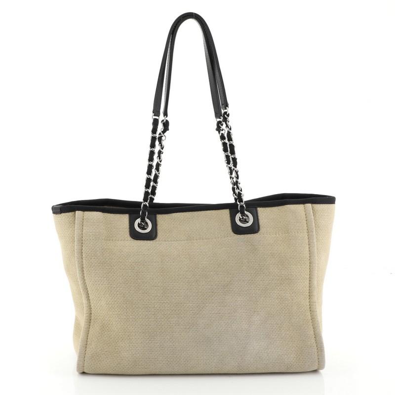 Beige Chanel Deauville Tote Canvas Small